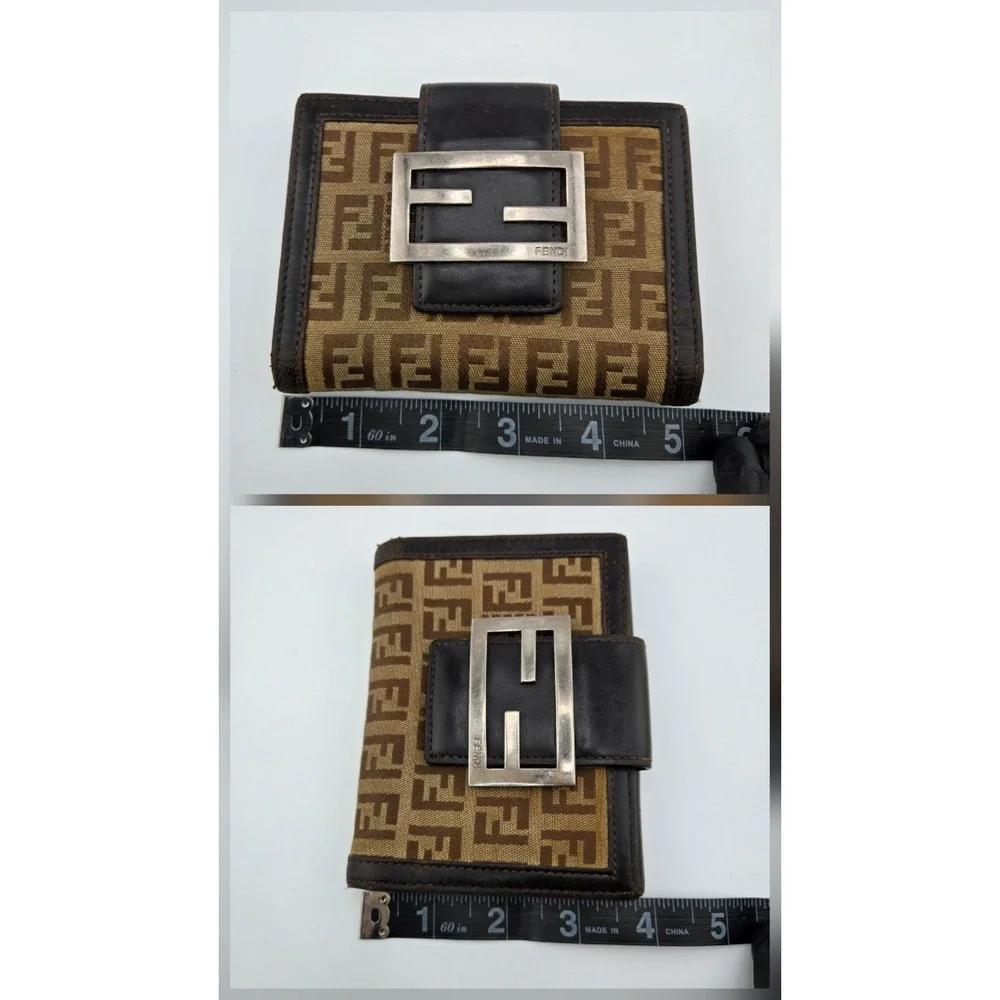 Fendi Zucca Canvas Bifold Wallet Brown Leather FF Logo